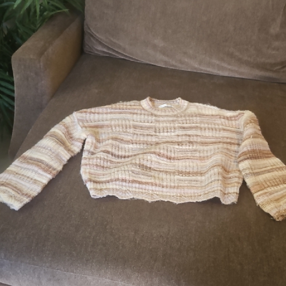 Altar'd State Cream and Tan Striped Crop Top